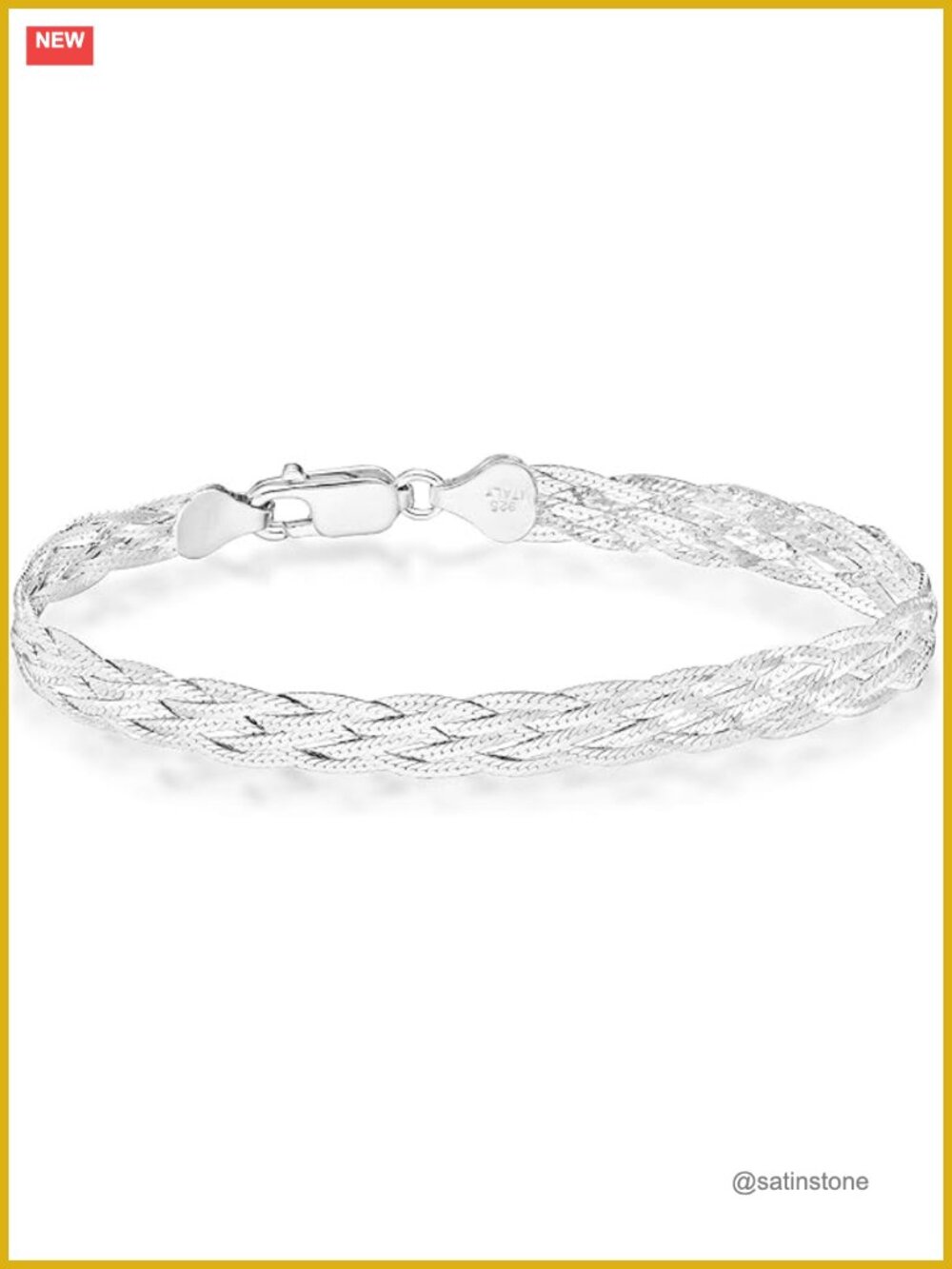 Italian 925 Sterling Silver Tri-Color Gold Plated 6-Strand Braided Herringbone